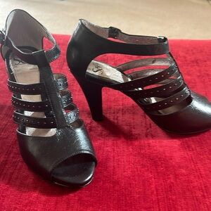 Black high heel sandals.  Sofft is brand.  USA Sz 9.5   Comfortable. Like new